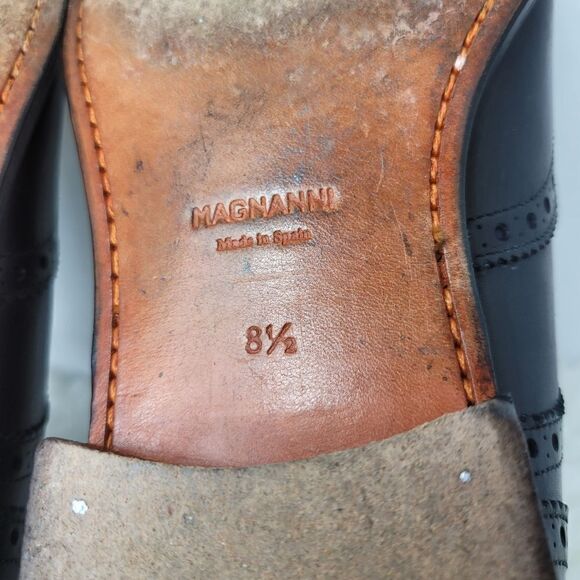 Magnanni Mens Shoes  Size 8.5  Brogue Wingtip Black Leather Derby Oxford 13974